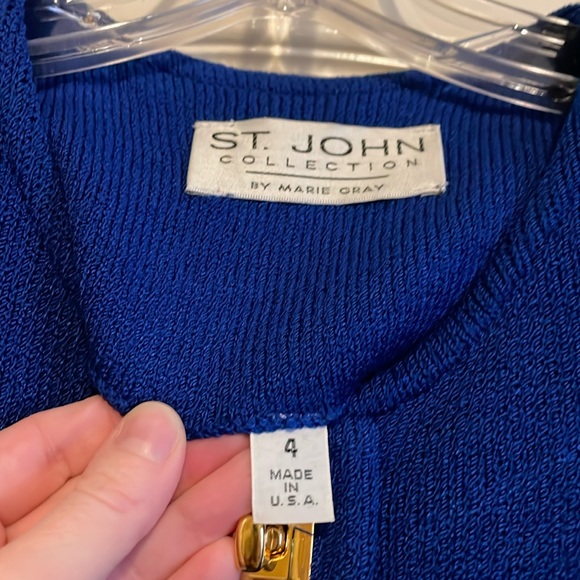 St. John Collection Dresses Vintage St John Royal Blue Knit Dress With Gold Buttons Suede